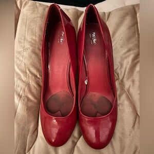 Red Faux Patent Leather Pumps